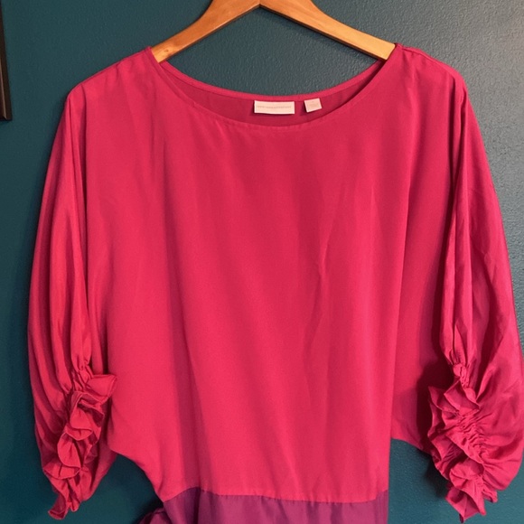 New York & Company Color-block Dolman Ruffle Sleeve Midi Dress - Picture 3 of 13